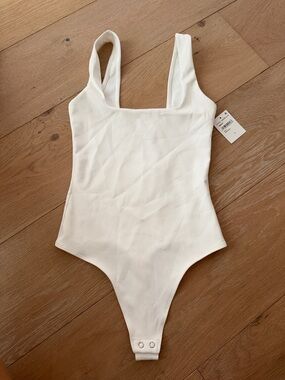 Good American bodysuit White Square Neck Ribbed Bodysuit
